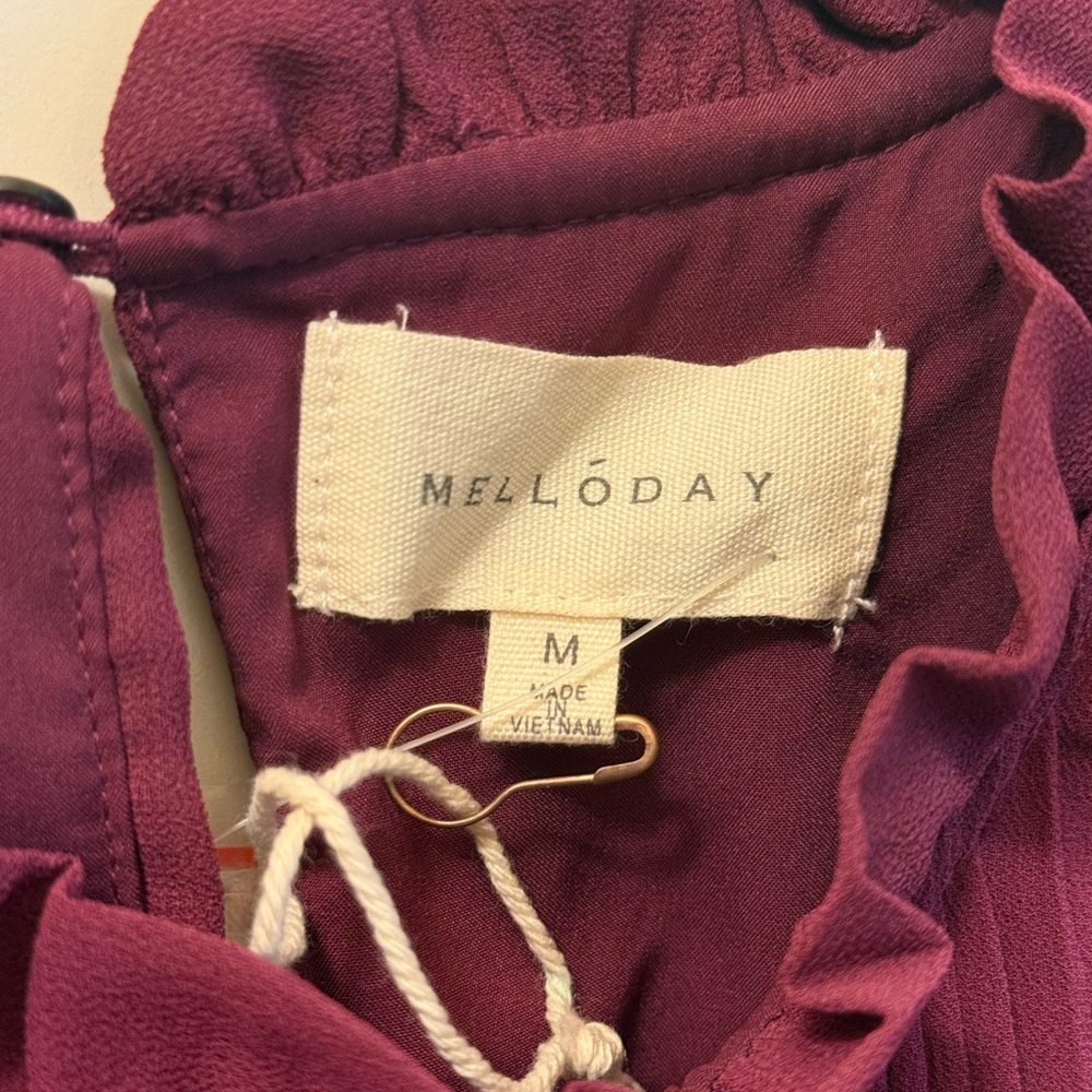 MELLODAY Rich Burgundy Pleated Dress